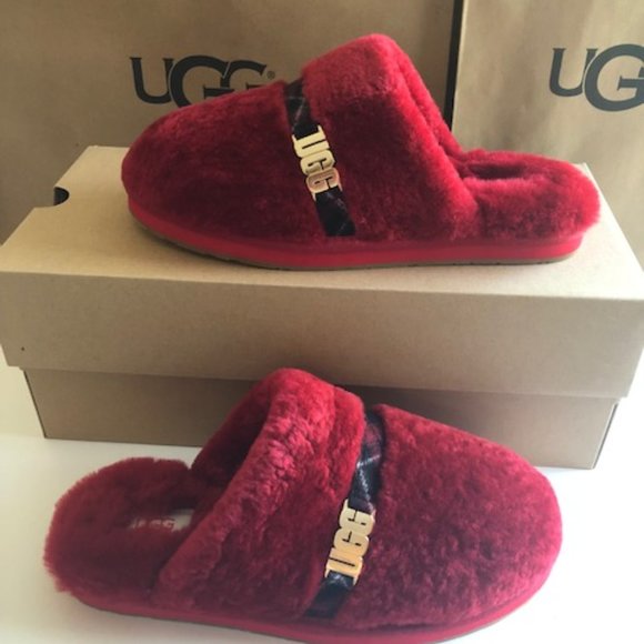 UGG Dalla Plaid Shearling Red Slipper. Size: 8, 9, 10. Sheepskin. Fur - Picture 2 of 8